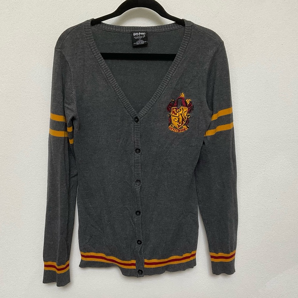 Harry Potter Grey, Gold Gryffindor Crest Embroidered Cardigan Size Large